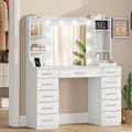 Hzuaneri Large Vanity Table with LED Lighting, Dressing Table with Mirror, Vanity Table with Power Outlets, 11 Drawers and 6 Jewelry Hooks, Suitable for Bedroom, Living Room, White DT43303X