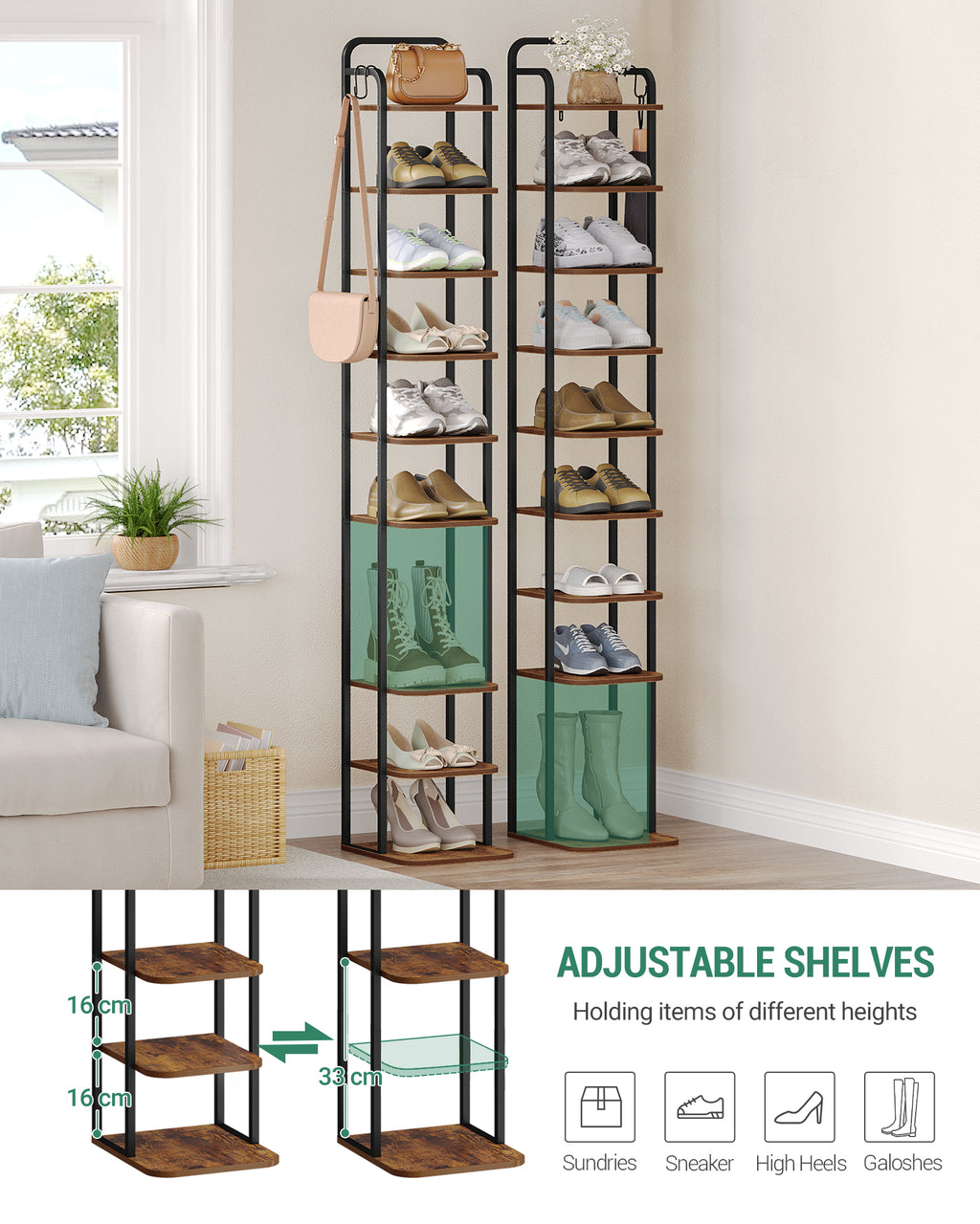 HEXCELEN  Adjustable Shoe Rack - Space-Saving Shoe Tower for Small Spaces