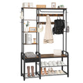 Hzuaneri Hall Tree, Coat Rack with 3-Tier Storage Bench and 1 Drawer, 5-in-1 Entryway Bench with 17 Hooks, 1 Hanging Rod, 4-Tier Side Shelves, Rustic Brown HT03501B