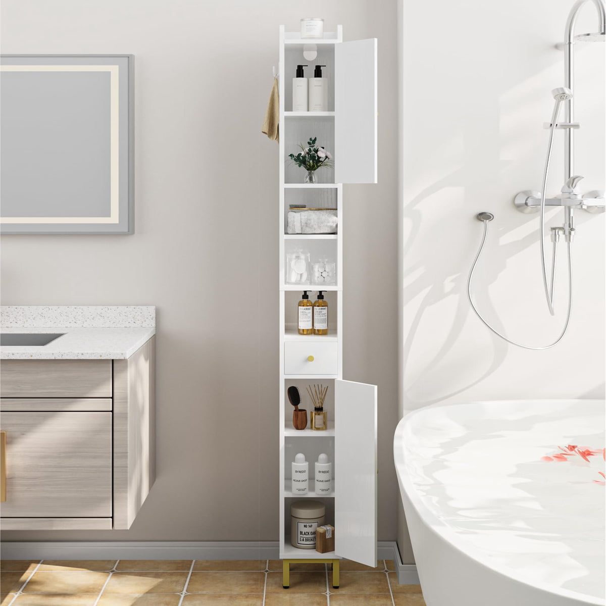 Hzuaneri Bathroom Storage Cabinet, 70.9 in. Tall Freestanding Narrow Floor Organizer with Door, Drawer, Adjustable Shelves & Toilet Paper Storage