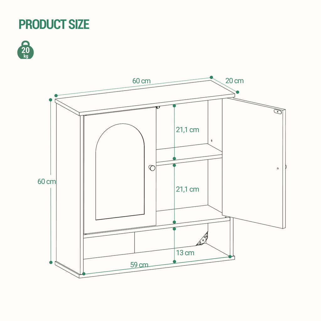 Hzuaneri  Wall Cabinet Bathroom Cabinet for Toilet and Over Sink with 2 Doors, Open Space and Adjustable Shelves Medicine Cabinet White with Wood Grain BC40113X