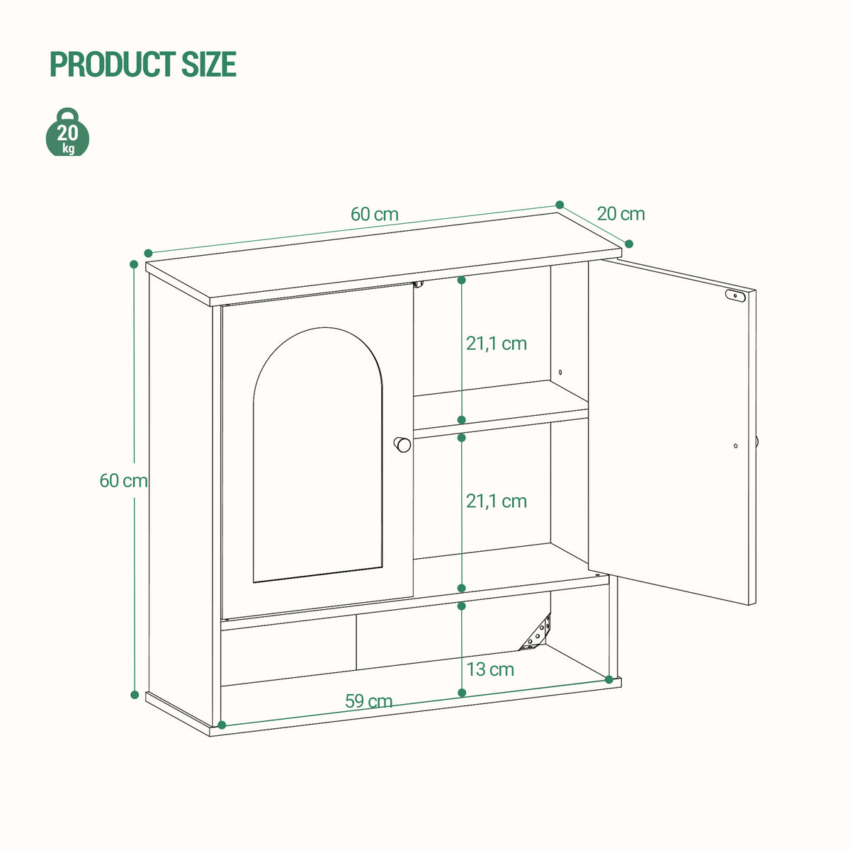 Hzuaneri  Wall Cabinet Bathroom Cabinet for Toilet and Over Sink with 2 Doors, Open Space and Adjustable Shelves Medicine Cabinet White with Wood Grain BC40113X