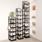 Hzuaneri 10-Tier Vertical Shoe Rack, Tall Shoe Organizer with 2 Hooks, Wooden Shoe Tower for Entryway, Hallway, Closet Space Saving, Free Standing, Black
