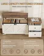 Storage Bench 58" with Double Drawers, Farmhouse Storage Trunk for Entryway and Bedroom, Antique White