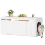 HEXCELEN Cat Litter Tray Cabinet, Cat Cabinet for 2 Cats, Hidden Cat Litter Box Cabinet, Double Door, Can Be Used as a TV Cabinet, 120 x 50 x 53.4 cm, White Oak and White,840103X