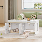 HEXCELEN Cat Litter Tray Cabinet, Cat Cabinet for 2 Cats, Hidden Cat Litter Box Cabinet, Double Door, Can Be Used as a TV Cabinet, 120 x 50 x 53.4 cm, White Oak and White,840103X
