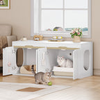HEXCELEN Cat Litter Tray Cabinet, Cat Cabinet for 2 Cats, Hidden Cat Litter Box Cabinet, Double Door, Can Be Used as a TV Cabinet, 120 x 50 x 53.4 cm, White Oak and White,840103X