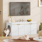 HEXCELEN Cat Litter Tray Cabinet, Cat Cabinet for 2 Cats, Hidden Cat Litter Box Cabinet, Double Door, Can Be Used as a TV Cabinet, 120 x 50 x 53.4 cm, White Oak and White,840103X