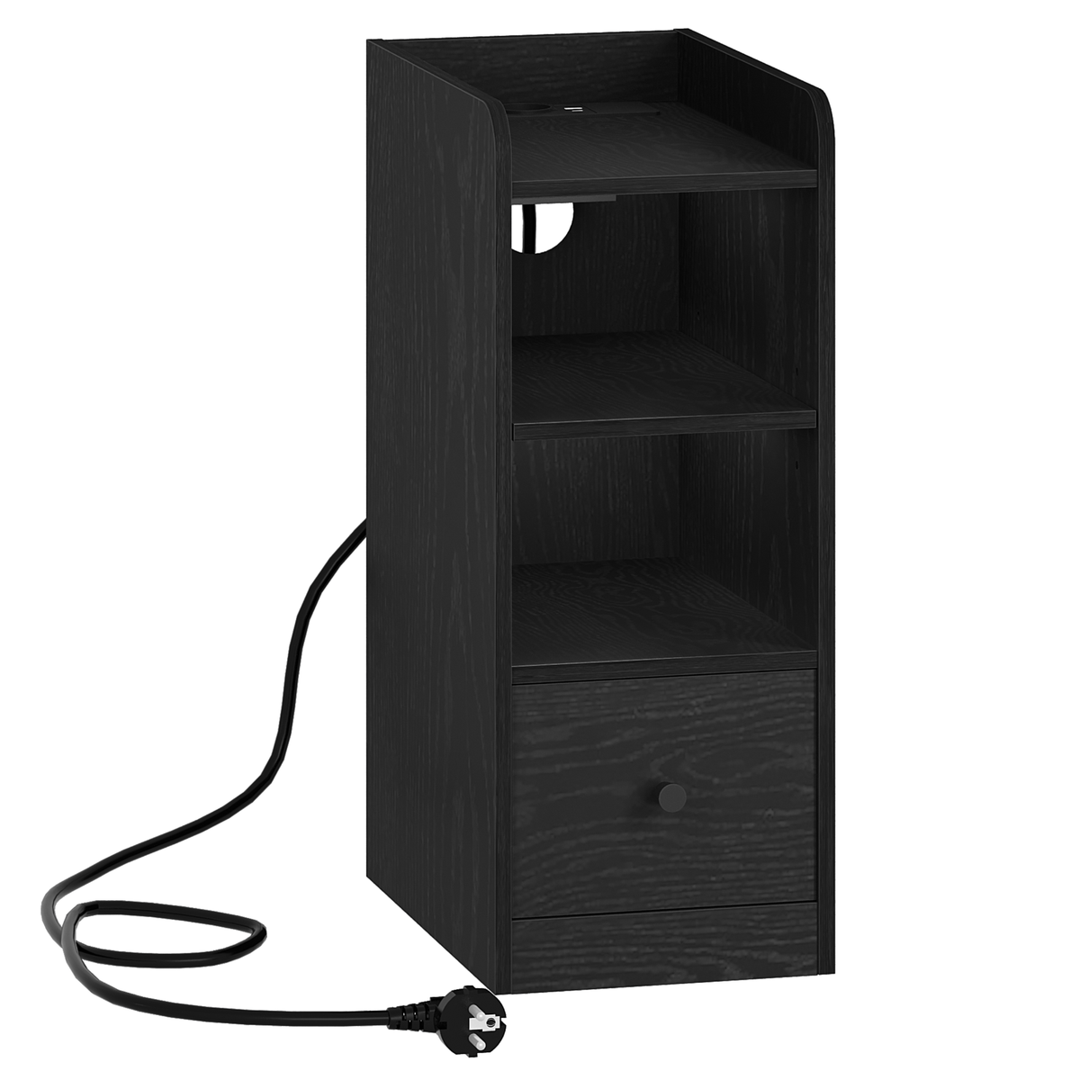 Hzuaneri Nightstands with Charging Station, USB & Type-C Ports, Narrow Side Tables, 3-Tier Storage Space with 1 Drawer—For Bedroom & Living Room, Black NS36404X
