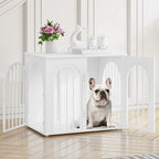 Hzuaneri Dog Cage Furniture, 68cm Dog Box for Home, 3 Doors, Arched Door, Modern Indoor Dog Crate for Dogs, Side Table, Heavy Duty Dog Cage, 68 x 49 x 56 cm, White DFC85513W