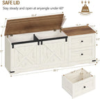 Storage Bench 58" with Double Drawers, Farmhouse Storage Trunk for Entryway and Bedroom, Antique White