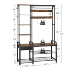 Hzuaneri Hall Tree, Coat Rack with 3-Tier Storage Bench and 1 Drawer, 5-in-1 Entryway Bench with 17 Hooks, 1 Hanging Rod, 4-Tier Side Shelves, Rustic Brown HT03501B