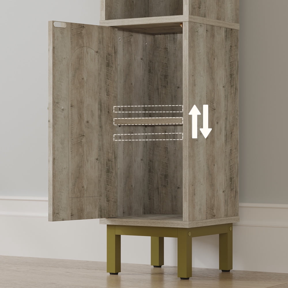 Hzuaneri Bathroom Storage Cabinet, 32.7" Tall Space‑Saving Corner Freestanding Floor Organizer with Door, Adjustable Shelves & Built‑in Toilet Paper Holder for Small Spaces, Rustic Greige