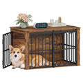 HEXCELEN Wooden Dog Cage Furniture, 100 cm Dog Crate for Home, Dog Cage with 2 Doors, Sliding Doors, for Small, Medium Dogs, Heavy Duty Side Table, 100 x 60 x 62.4 cm, Brown,910101B
