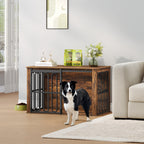 HEXCELEN Wooden Dog Cage Furniture, 100 cm Dog Crate for Home, Dog Cage with 2 Doors, Sliding Doors, for Small, Medium Dogs, Heavy Duty Side Table, 100 x 60 x 62.4 cm, White Brown,910114B