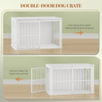 HEXCELEN Wooden Dog Cage Furniture 32 Inch Dog Crate for Home Dog Cage with 2 Doors Sliding Doors for Small Medium Dogs Heavy Duty Side Table 81 × 55 × 62.4 cm White,908113W