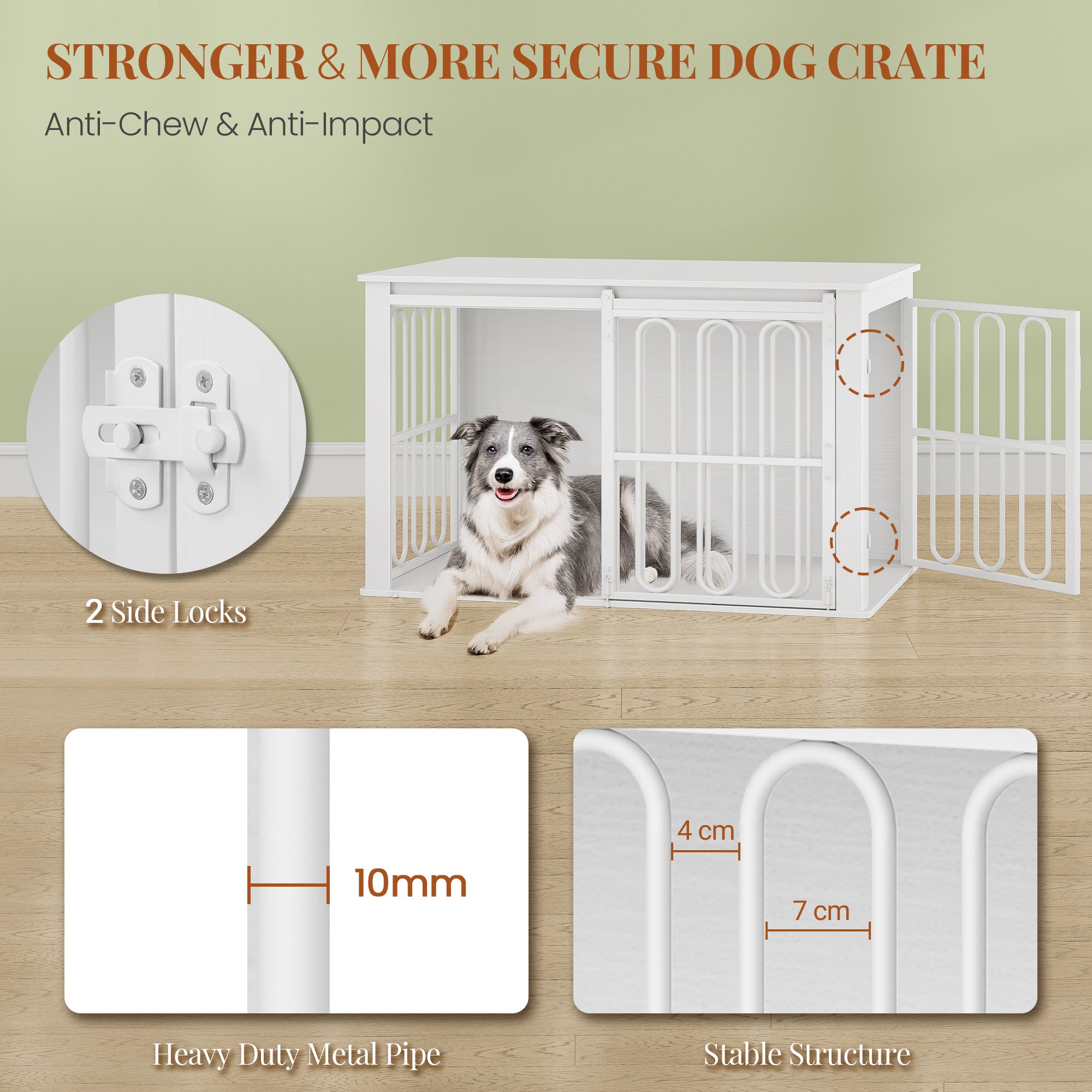 HEXCELEN Wooden Dog Cage Furniture 32 Inch Dog Crate for Home Dog Cage with 2 Doors Sliding Doors for Small Medium Dogs Heavy Duty Side Table 81 × 55 × 62.4 cm White,908113W