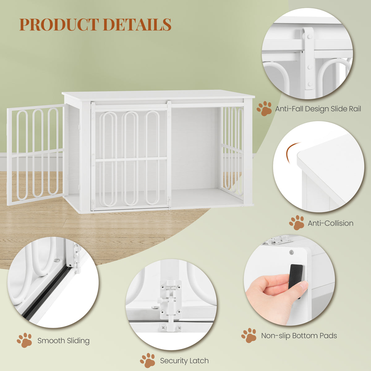 HEXCELEN Wooden Dog Cage Furniture 32 Inch Dog Crate for Home Dog Cage with 2 Doors Sliding Doors for Small Medium Dogs Heavy Duty Side Table 81 × 55 × 62.4 cm White,908113W