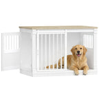 HEXCELEN 101cm Dog Cage Furniture, Dog Crate Wood, Dog Crate for Home with 3 Doors, Sliding Doors, for Small, Medium, Large Dogs, Robust, Side Table, 101 x 60.5 x 70 cm, White Oak and White,910213W