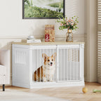 HEXCELEN 101cm Dog Cage Furniture, Dog Crate Wood, Dog Crate for Home with 3 Doors, Sliding Doors, for Small, Medium, Large Dogs, Robust, Side Table, 101 x 60.5 x 70 cm, White Oak and White,910213W