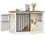 HEXCELEN 101 cm Dog Cage Furniture, Wooden Dog Box for Home with 3 Doors, Sliding Doors, for Small, Medium, Large Dogs, Robust, Side Table, 101 x 60.5 x 70 cm, White Brown,910214B