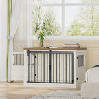 HEXCELEN 101 cm Dog Cage Furniture, Wooden Dog Box for Home with 3 Doors, Sliding Doors, for Small, Medium, Large Dogs, Robust, Side Table, 101 x 60.5 x 70 cm, White Brown,910214B