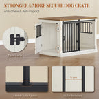HEXCELEN 101 cm Dog Cage Furniture, Wooden Dog Box for Home with 3 Doors, Sliding Doors, for Small, Medium, Large Dogs, Robust, Side Table, 101 x 60.5 x 70 cm, White Brown,910214B