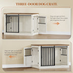 HEXCELEN 101 cm Dog Cage Furniture, Wooden Dog Box for Home with 3 Doors, Sliding Doors, for Small, Medium, Large Dogs, Robust, Side Table, 101 x 60.5 x 70 cm, White Brown,910214B
