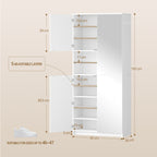 Hzuaneri shoe cabinet, tall, with mirrored door, push-to-open mechanism, adjustable shelves, holds 36-40 pairs of shoes, 2 hooks, open compartments, multi-purpose cabinet for hallway or entryway, 36 x 80 x 180 cm, white,SR62203X