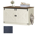 Hzuaneri 39.4 inch Cat Litter Box Enclosure, Hidden Litter Box Furniture Cabinet with Cushion for Cat, Wooden Cat House Reversible Entrance Left or Right Side, Rustic White and Brown