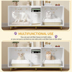Hzuaneri Cat Litter Box Enclosure for 2 Cats, 55" Hidden Litter Boxes with Double Room, Storage, Plush Ball, Wooden Cat Washroom Furniture, White Gold