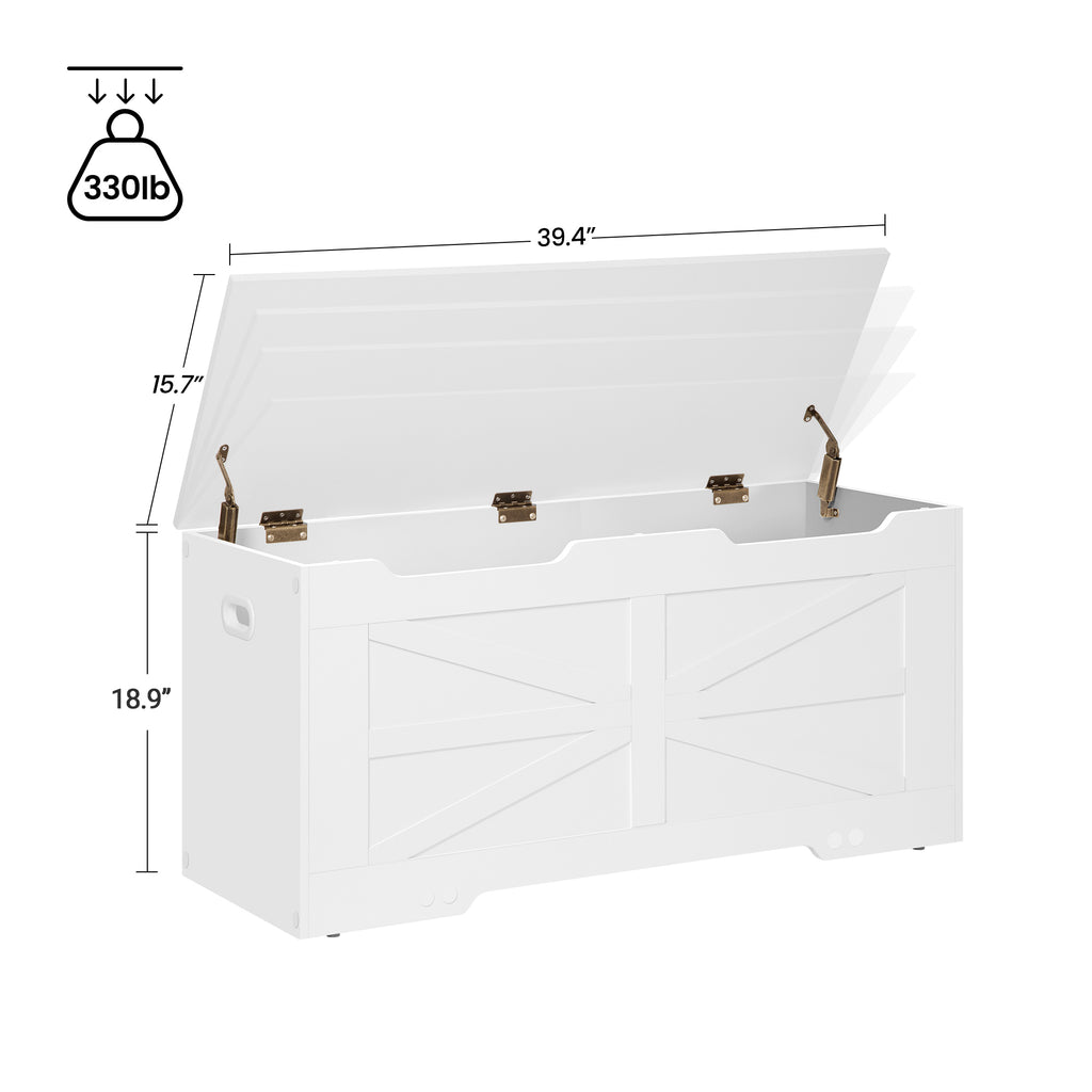 Hzuaneri Shoe Bench, Bench with Storage Space, Seat Chest, 100 cm Lift-Top Storage Organiser with 2 Sturdy Hinges, Shoe Bench for Entrance Area, Bedroom, Living Room, White SB03403X
