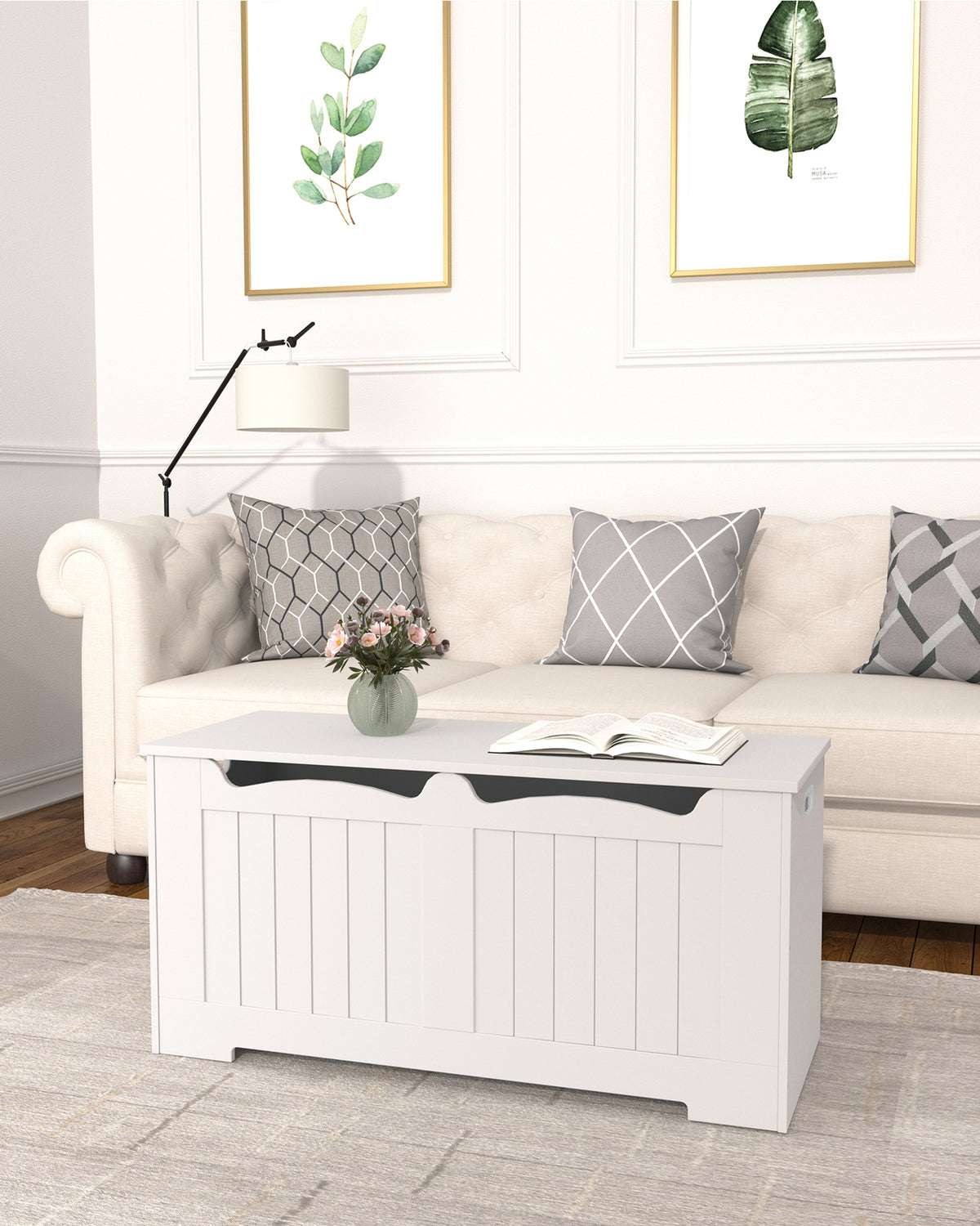 Hzuaneri Storage Bench, Storage Seat, Storage Chest with 2 Sturdy Hinges, White