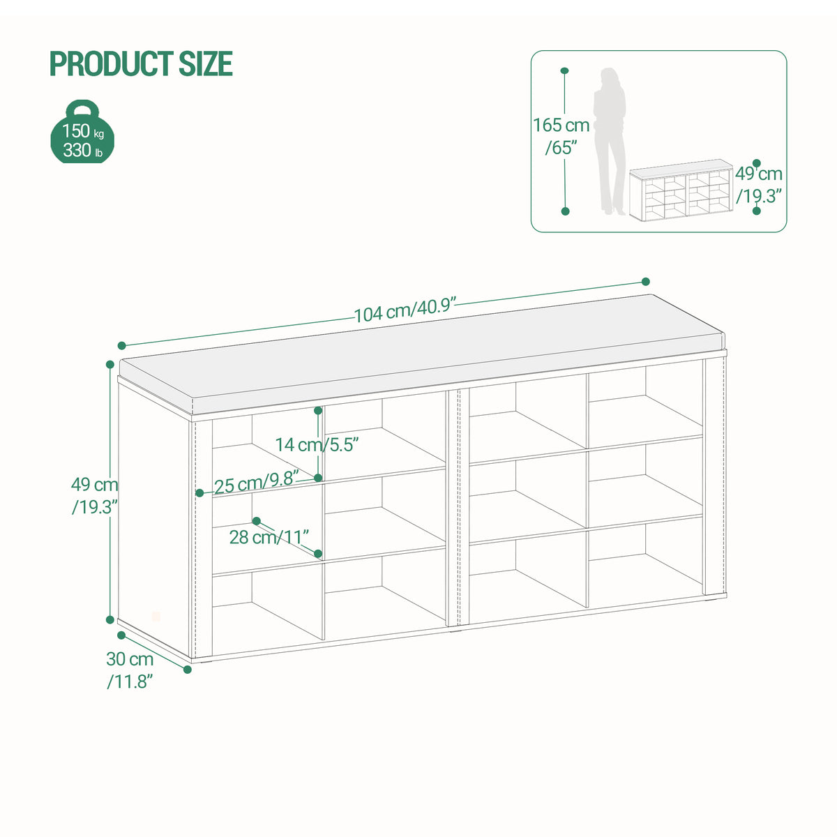 Hzuaneri Shoe Bench With Seat, Shoe Cabinet With Bench And 12 Compartments, White-Grey