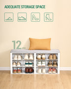 Hzuaneri Shoe Bench With Seat, Shoe Cabinet With Bench And 12 Compartments, White-Grey