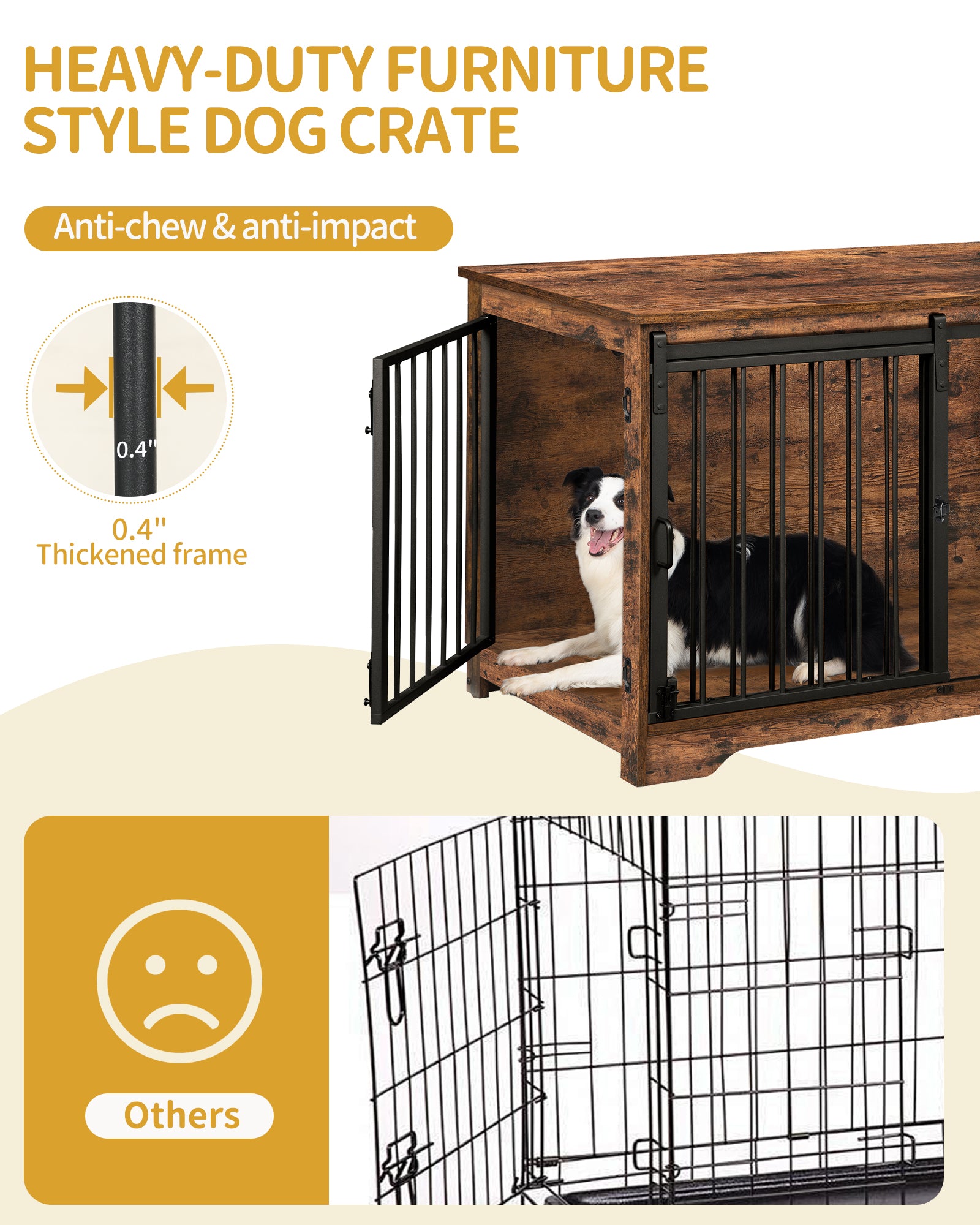 Hzuaneri Dog Cage Furniture, 100cm Dog Box for Home Use, Sliding Doors, 2 Doors