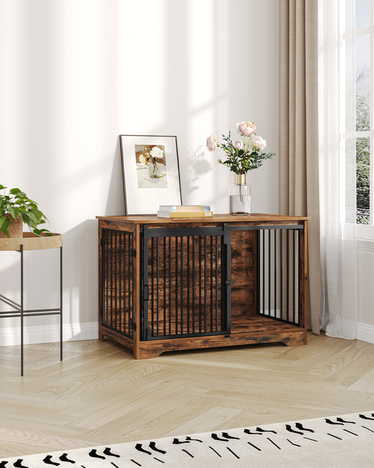 Hzuaneri Dog Cage Furniture, 100cm Dog Box for Home Use, Sliding Doors, 2 Doors