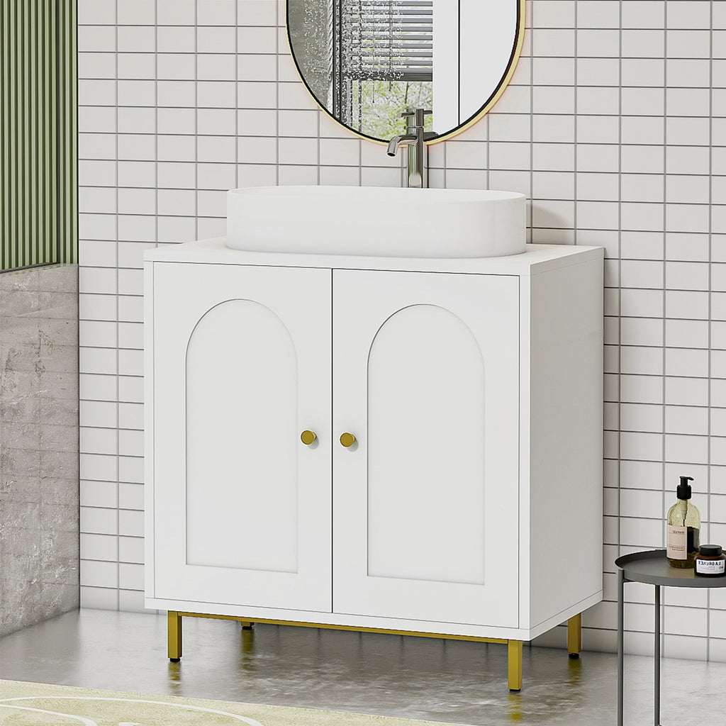 Hzuaneri Under Sink Bathroom Cabinet, Storage Cabinet with Adjustable Shelf and 2 Doors Bathroom Sink Unit for Washbasins with Pedestal, with Feet, Bathroom Vanity Unit, White, BC19103X
