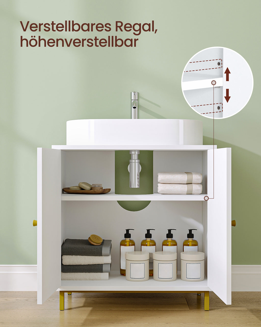 Hzuaneri Under Sink Bathroom Cabinet, Storage Cabinet with Adjustable Shelf and 2 Doors Bathroom Sink Unit for Washbasins with Pedestal, with Feet, Bathroom Vanity Unit, White, BC19103X