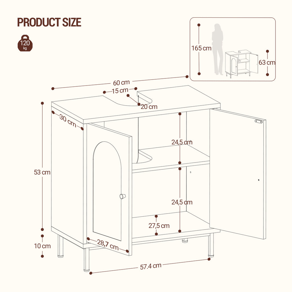 Hzuaneri Under Sink Bathroom Cabinet, Storage Cabinet with Adjustable Shelf and 2 Doors Bathroom Sink Unit for Washbasins with Pedestal, with Feet, Bathroom Vanity Unit, White, BC19103X