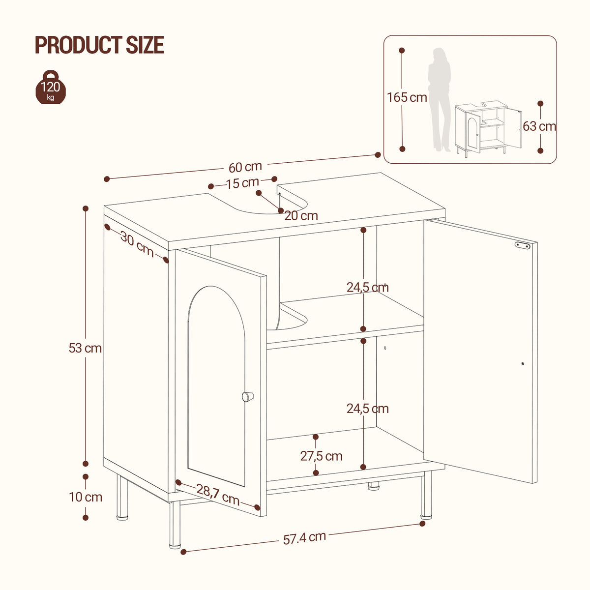 Hzuaneri Under Sink Bathroom Cabinet, Storage Cabinet with Adjustable Shelf and 2 Doors Bathroom Sink Unit for Washbasins with Pedestal, with Feet, Bathroom Vanity Unit, White, BC19103X