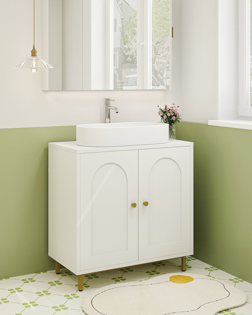 Hzuaneri Under Sink Bathroom Cabinet, Storage Cabinet with Adjustable Shelf and 2 Doors Bathroom Sink Unit for Washbasins with Pedestal, with Feet, Bathroom Vanity Unit, White, BC19103X