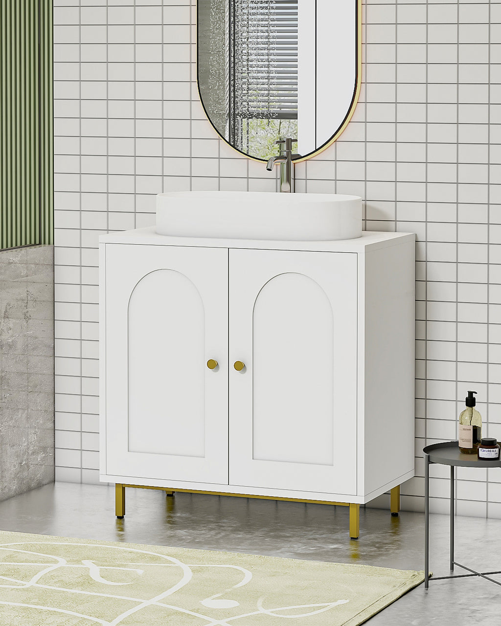Hzuaneri Under Sink Bathroom Cabinet, Storage Cabinet with Adjustable Shelf and 2 Doors Bathroom Sink Unit for Washbasins with Pedestal, with Feet, Bathroom Vanity Unit, White, BC19103X