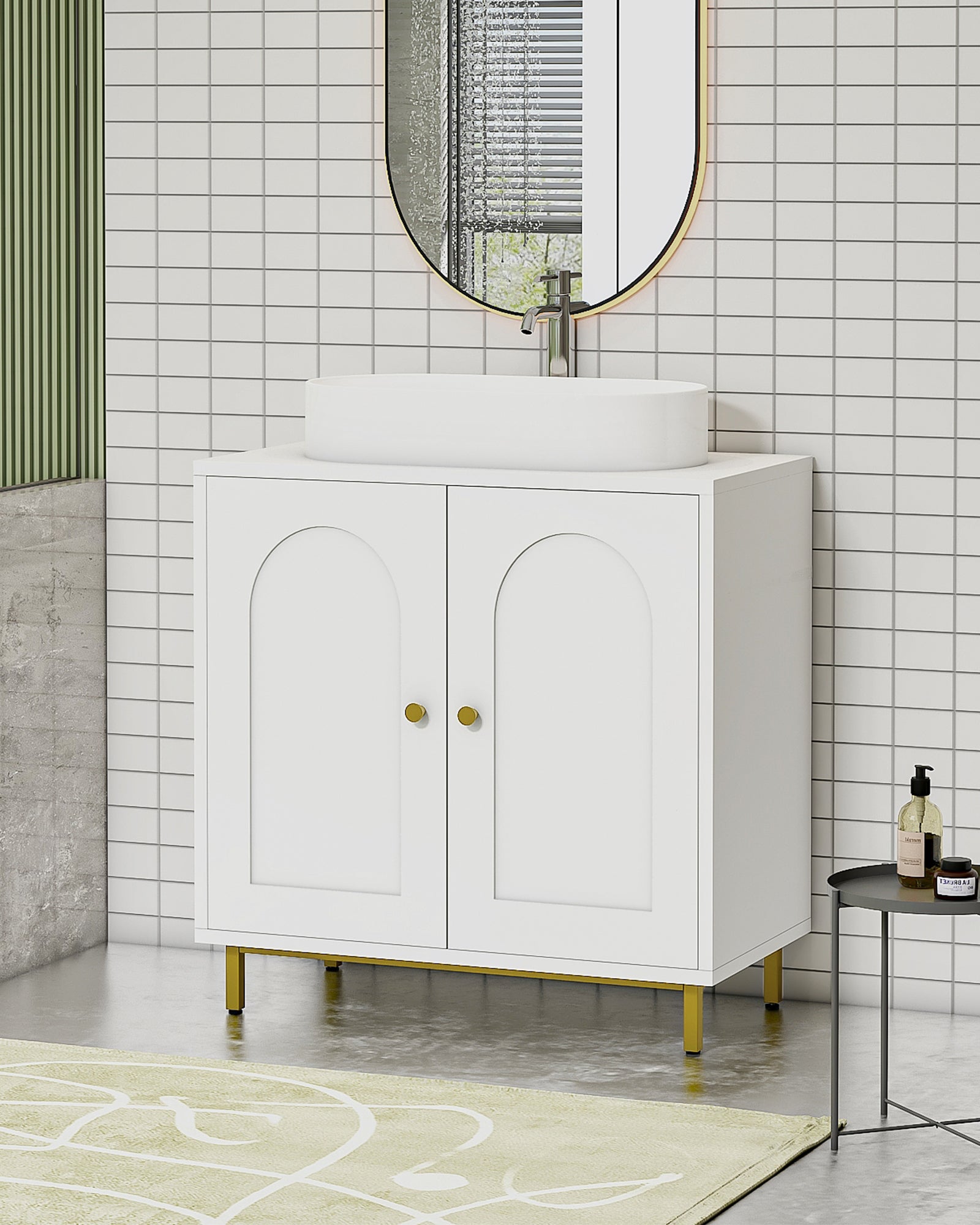 Hzuaneri Under Sink Bathroom Cabinet, Storage Cabinet with Adjustable Shelf and 2 Doors Bathroom Sink Unit for Washbasins with Pedestal, with Feet, Bathroom Vanity Unit, White, BC19103X