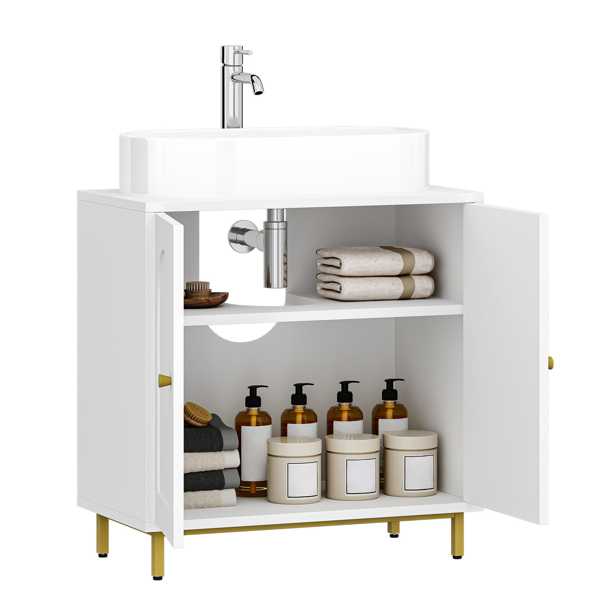 Hzuaneri Under Sink Bathroom Cabinet, Storage Cabinet with Adjustable Shelf and 2 Doors Bathroom Sink Unit for Washbasins with Pedestal, with Feet, Bathroom Vanity Unit, White, BC19103X