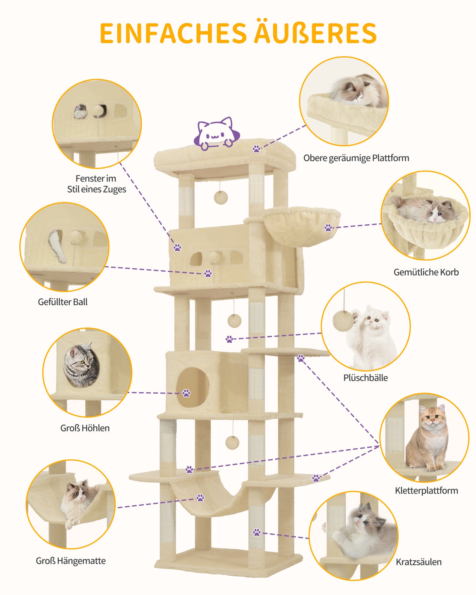 Hzuaneri Cat Tree,  Large Cat Tower for Indoor Cats, Multi-Level Cat House with Condo