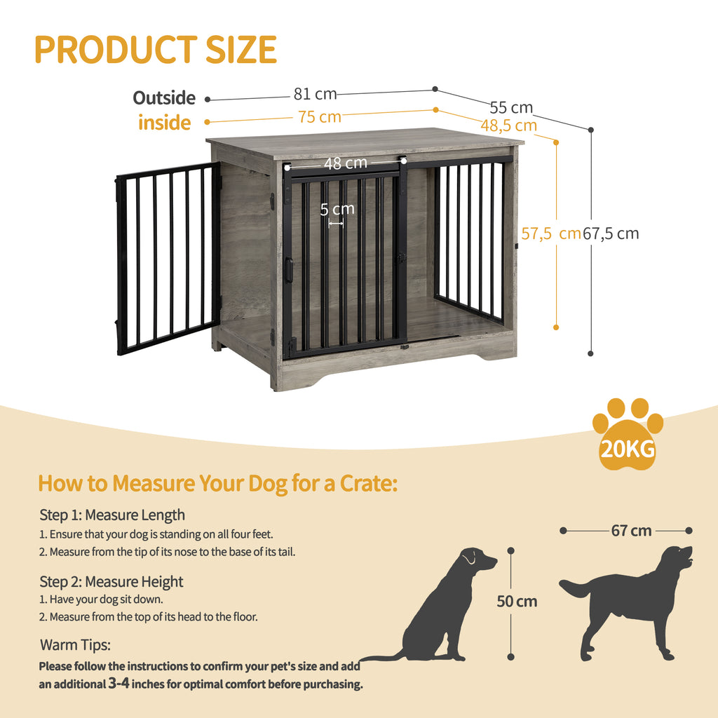 Hzuaneri Dog Crate Furniture, 81cm Dog Box for Home Use, Sliding Doors, 2 Doors, Modern Wooden Indoor Dog Box for Small/Medium Dogs, Dog Crate for Home Use, 81 x 55 x 67.5cm, Light Ivory DFC83605B