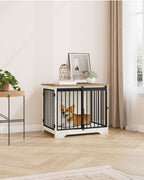 Hzuaneri Dog Crate Furniture, 81cm Dog Box for Home Use, Sliding Doors, White Brown