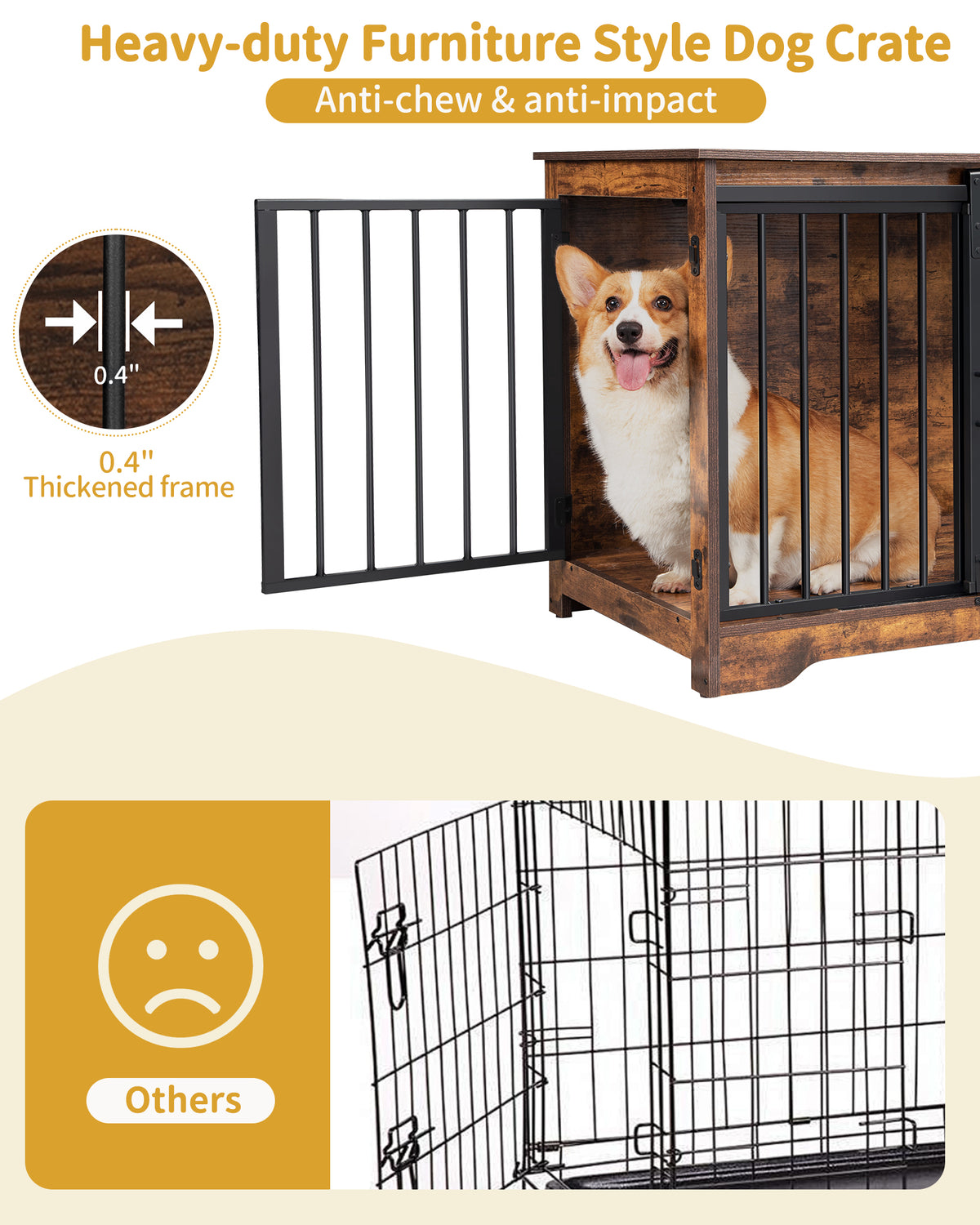 Hzuaneri Dog Crate Furniture, 81cm Dog Box for Home Use, Sliding Doors, 2 Doors, Modern Wooden Indoor Dog Box for Small/Medium Dogs, Dog Crate for Home Use, 81 x 55 x 67.5cm, Vintage Brown DFC83601B