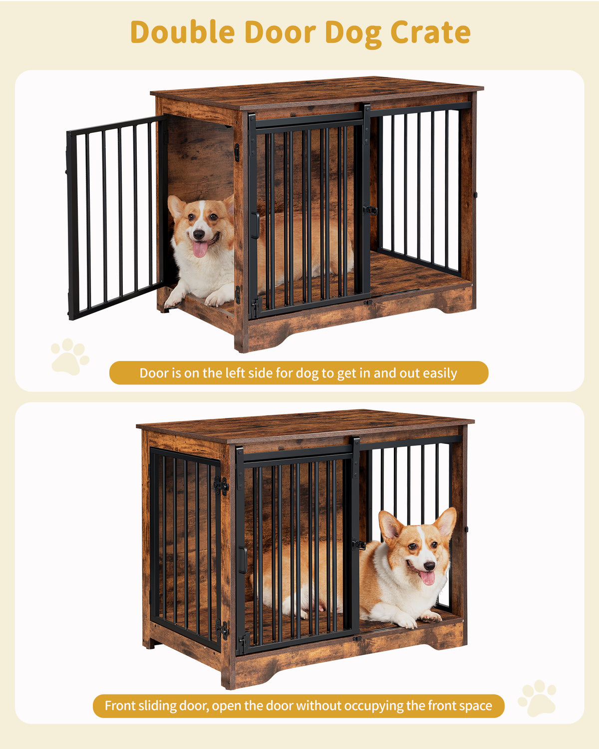 Hzuaneri Dog Crate Furniture, 81cm Dog Box for Home Use, Sliding Doors, 2 Doors, Modern Wooden Indoor Dog Box for Small/Medium Dogs, Dog Crate for Home Use, 81 x 55 x 67.5cm, Vintage Brown DFC83601B